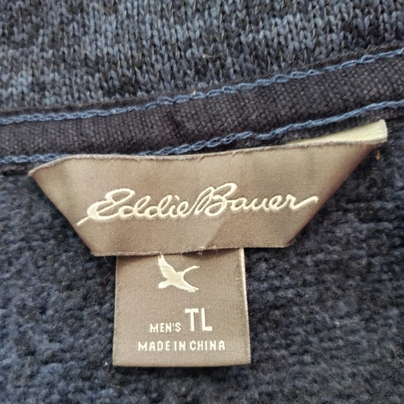 Men's Large Tall Knit Pullover 1/2 Zip Convertor Eddie Bauer Heathered Blue - Picture 3 of 6